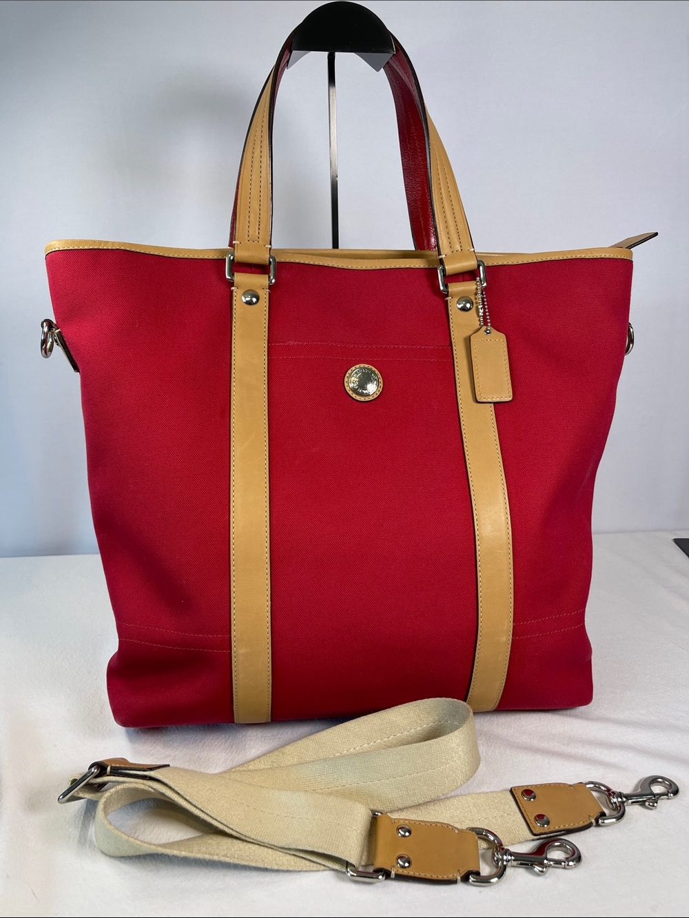 Coach G0926-F77125 Voyage Large Red Canvas Tote Leather Travel Bag